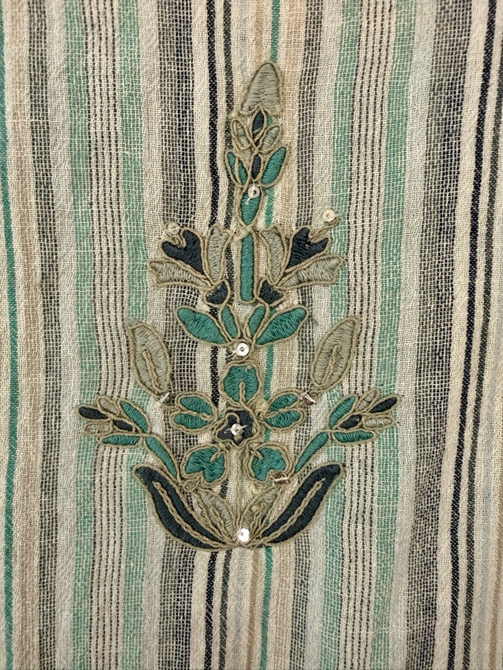 Soft Surroundings Teal, Light Gray & White Striped Embroidered Tunic - Picture 5 of 11